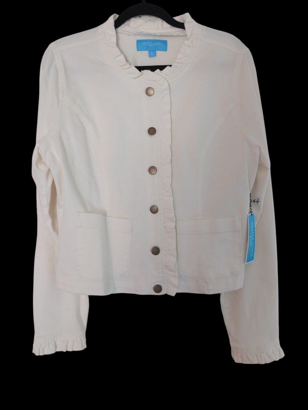 Draper James White Ruffle-Trim Cotton Jean Jacket